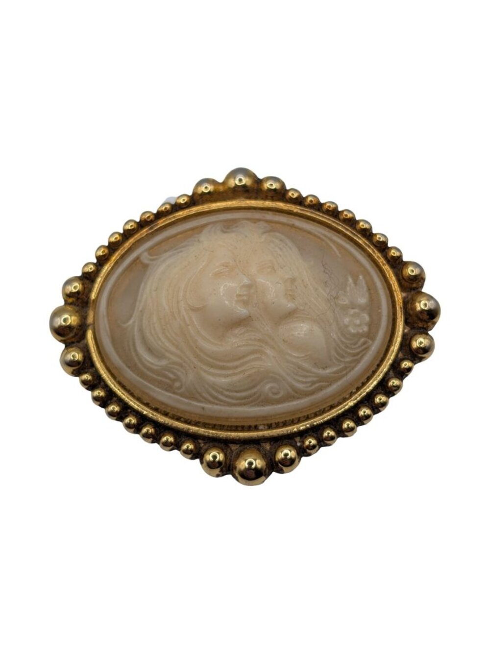 Vintage Victorian Style Gold-tone Two Sisters Cameo Brooch Pin Art Nouveau